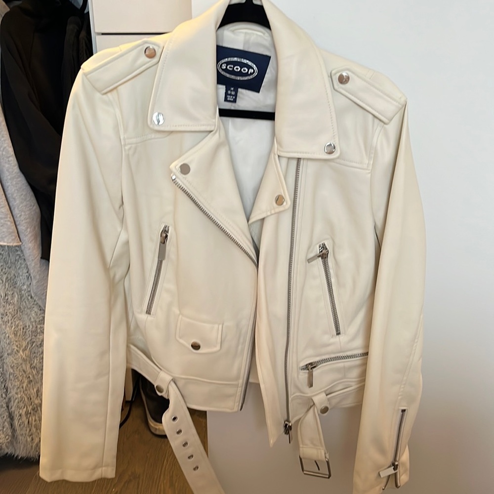 Never before worn cream faux leather jacket